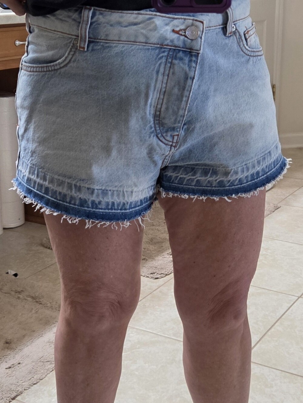 BDG Light Wash Frayed Hem Denim Button Up Shorts